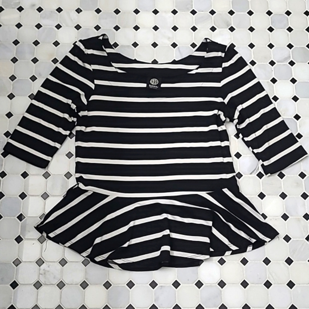 Bobeau Knit Pemplum Blouse Black & White Stripe Size M - Picture 3 of 7